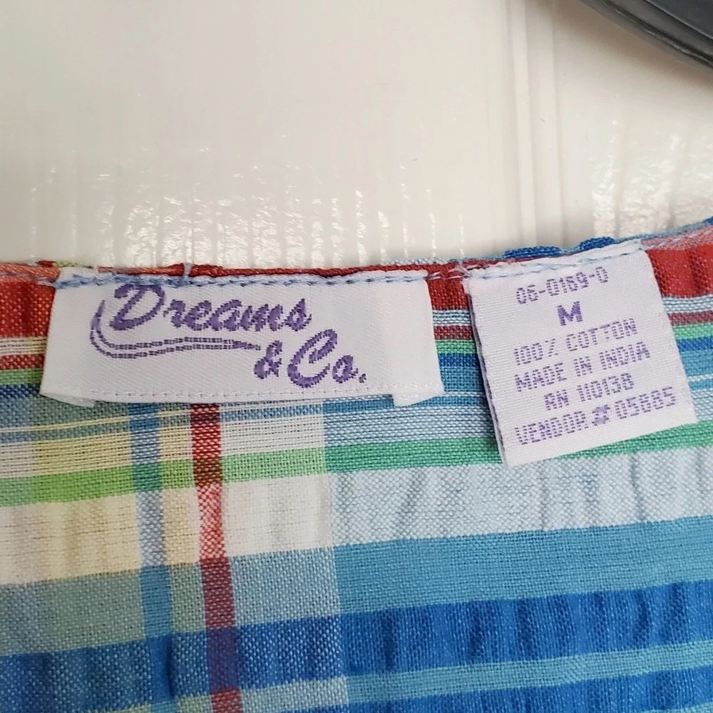 Dreams & Co. Nightgown Blue Plaid Cotton Snap Button Front Loungedress Muumuu M